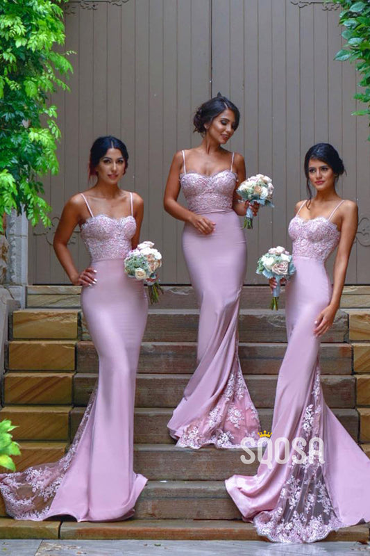 Spaghetti Straps Lace Mermaid Bridesmaid Dress QB2103|SQOSA