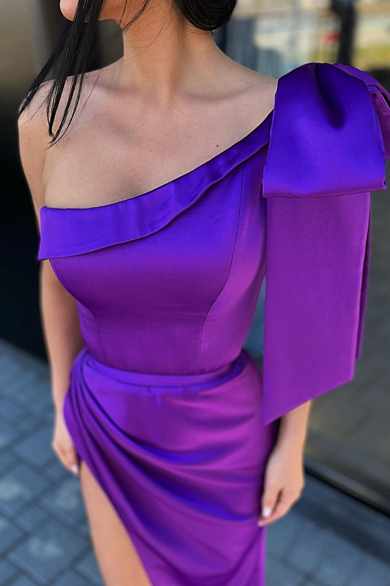 Unique One Shoulder Pleast Purple Prom Dress with Slit QP1161|SQOSA