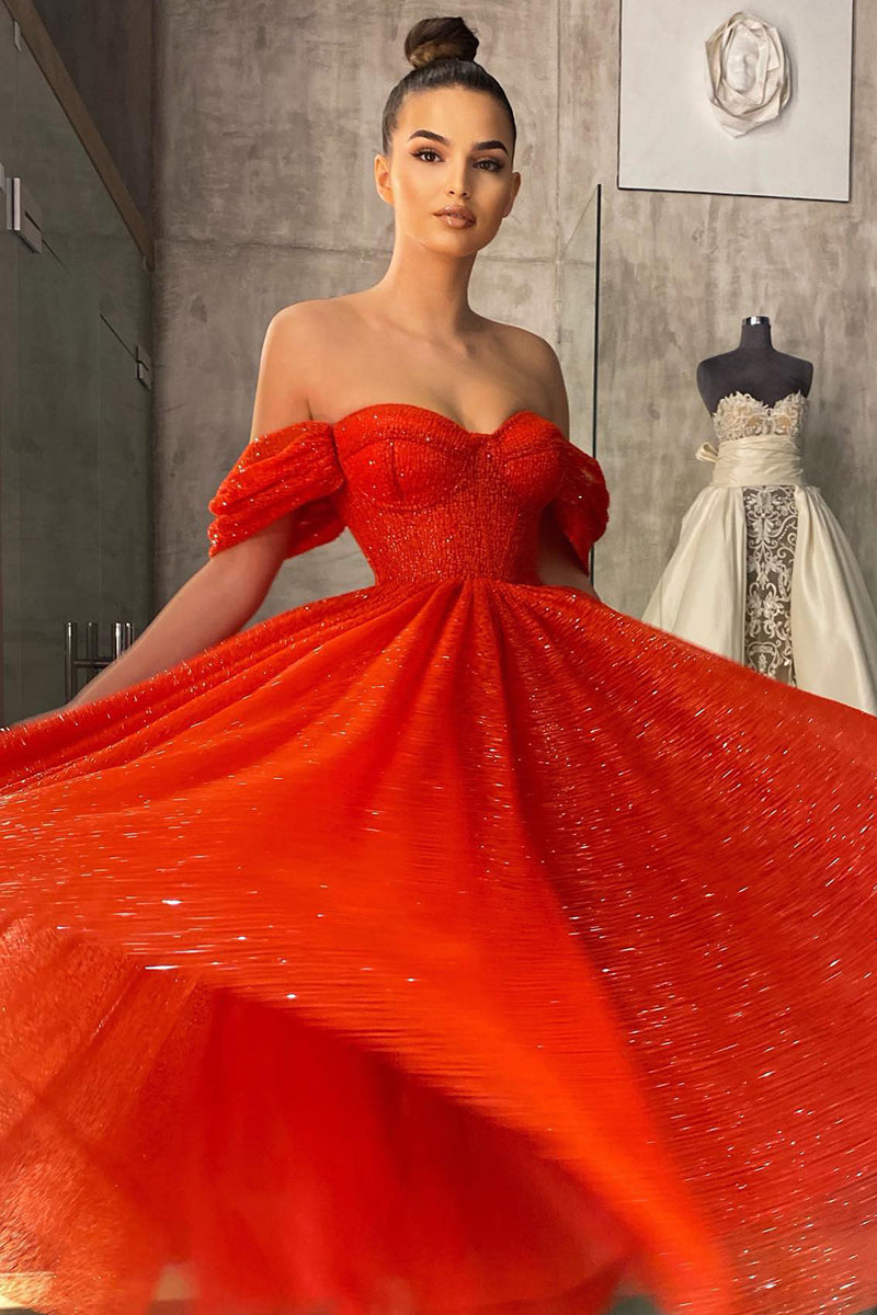Off Shoulder Red Vintage Prom Dress Glitter QP1278|SQOSA