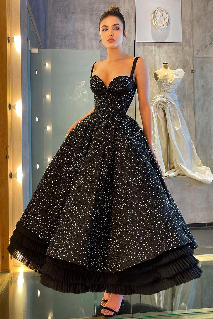 Spaghetti Straps Black Vintage Prom Dress QP1317|SQOSA