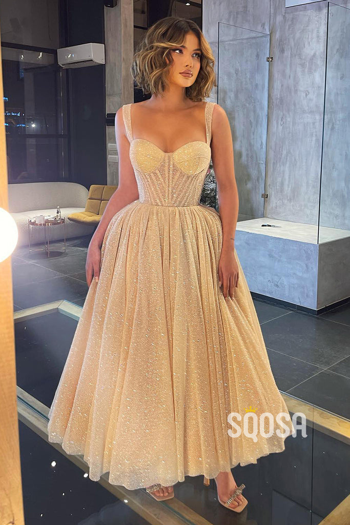 Spaghetti Straps Sweetheart Vintage Prom Dress Glitter QP2832|SQOSA