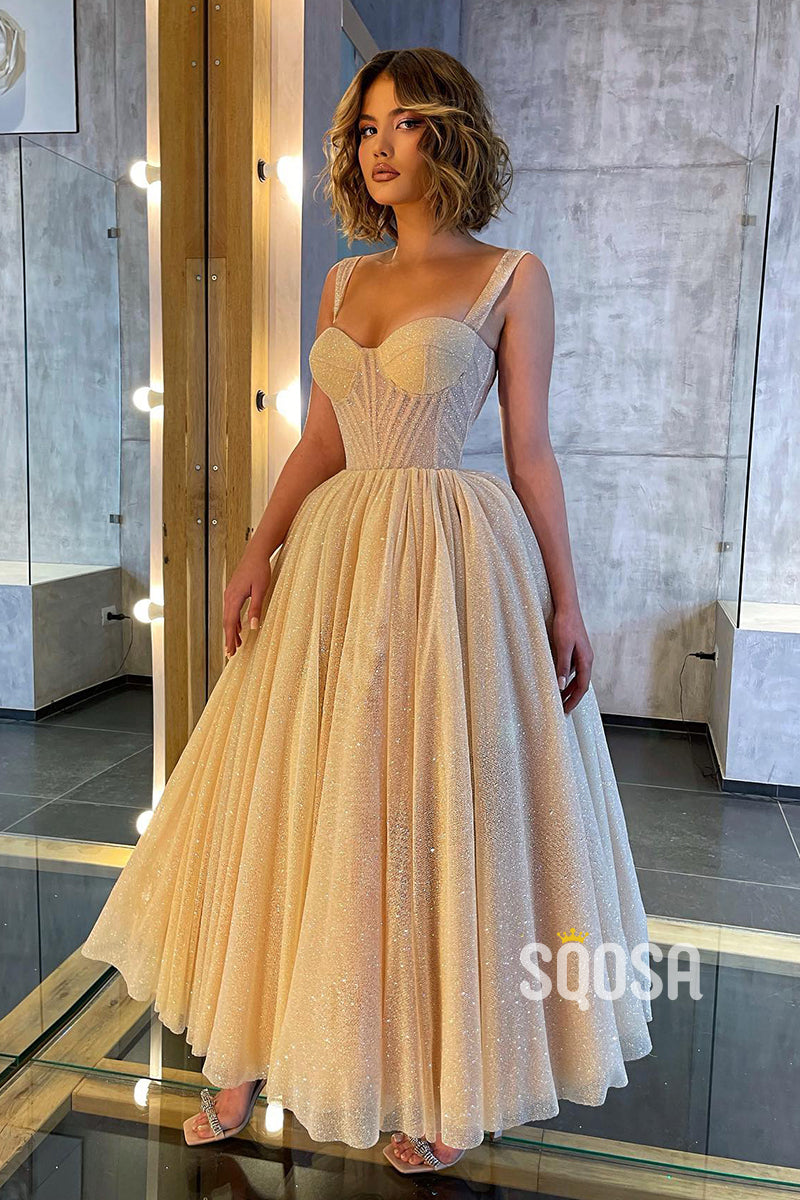 Spaghetti Straps Sweetheart Vintage Prom Dress Glitter QP2832|SQOSA