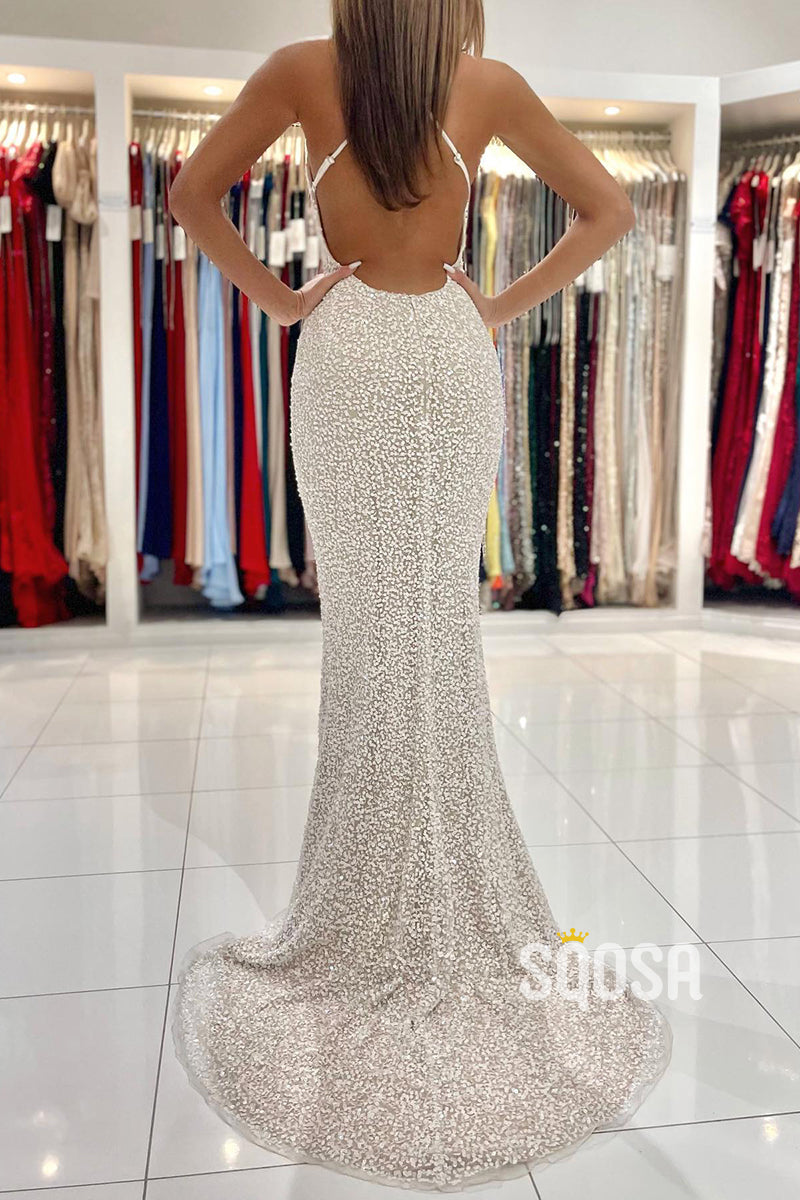 Unique Scoop Sequins Long Prom Dress QP2879|SQOSA