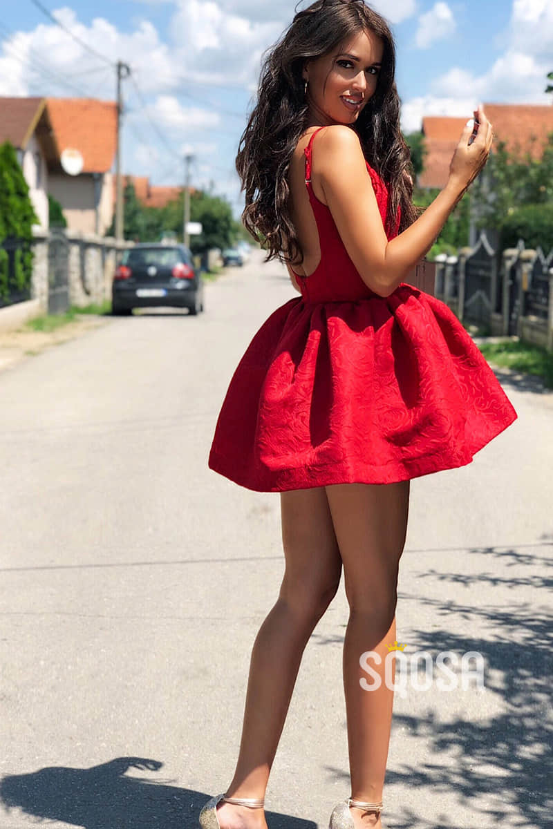 A-line Scoop Red Lace Vintage Homecoming Dress Short Prom Dress QS2141
