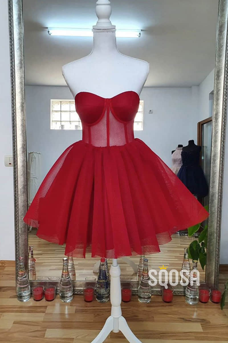 A-line Sweetheart Burgundy Tulle Short Homecoming Dress QS2164|SQOSA