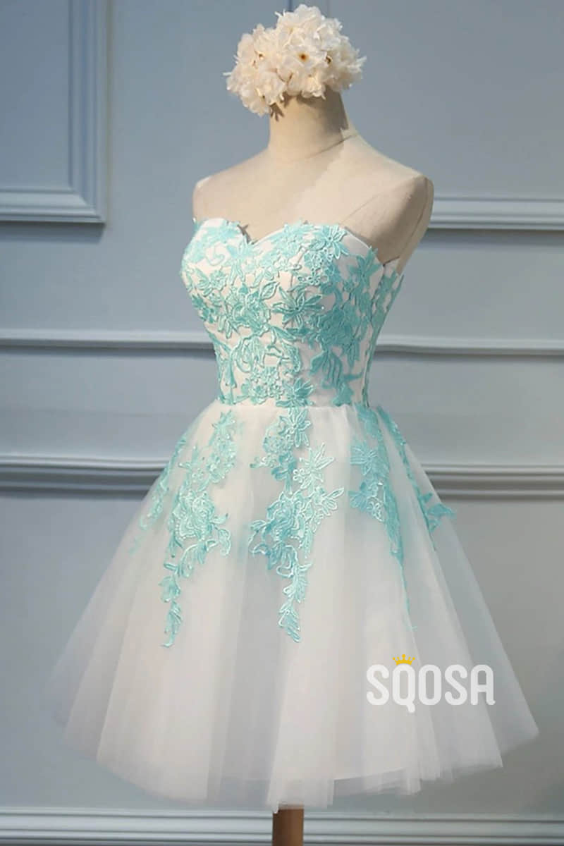 A-line Sweetheart Tulle Appliques Cute Homecoming Dress QS2187|SQOSA