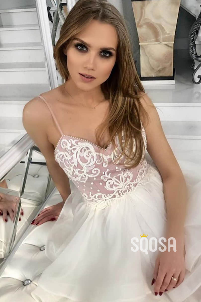 Chic Appliques Spaghheti Straps A-line Cute Homecoming Dress QS2205|SQOSA