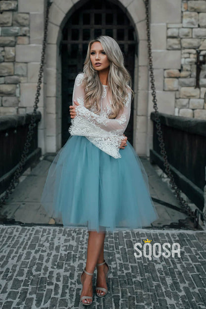 A-line Exquisite Lace Long Sleeves Boho Homecoming Dress QS2218|SQOSA