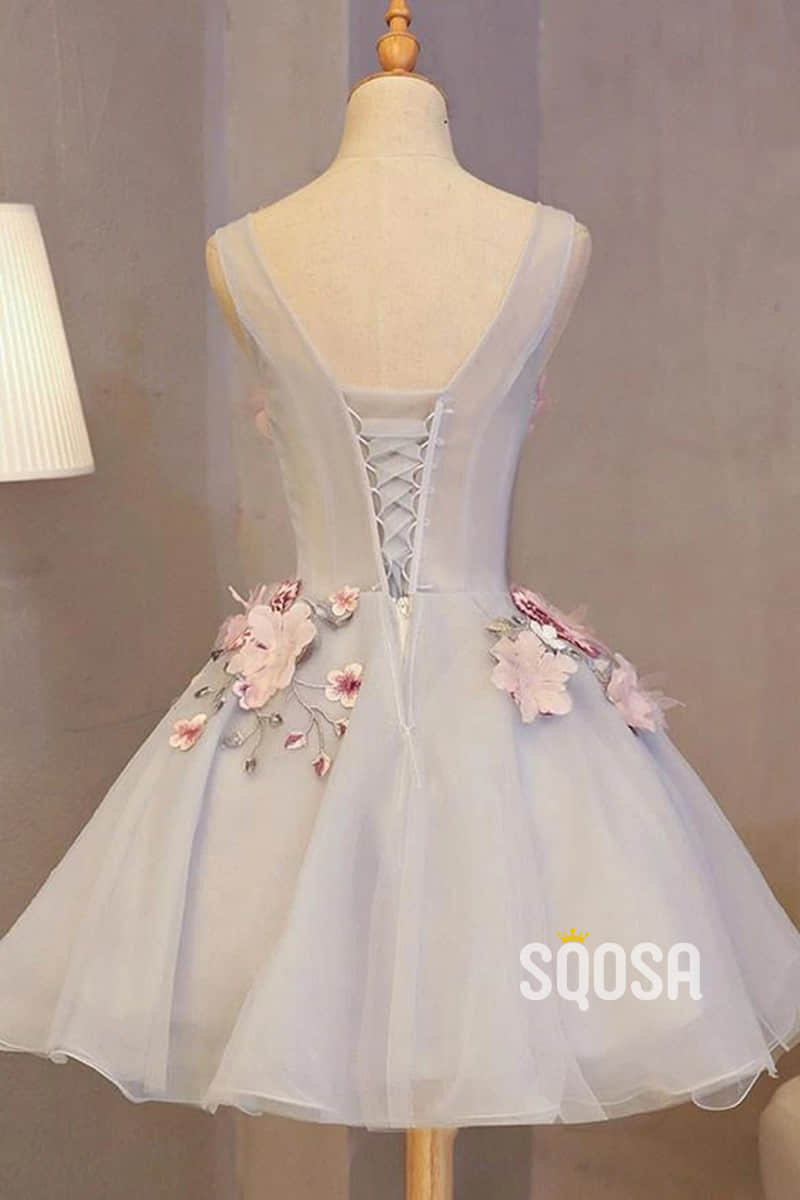 A-line Unique 3D Appliques Cute Homecoming Dress QS2221|SQOSA