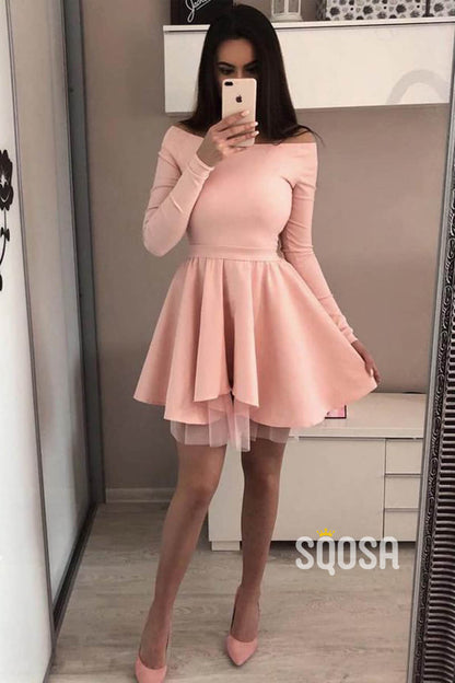 A-line Scoop Long Sleeves Short Homecoming Dress QS2239|SQOSA