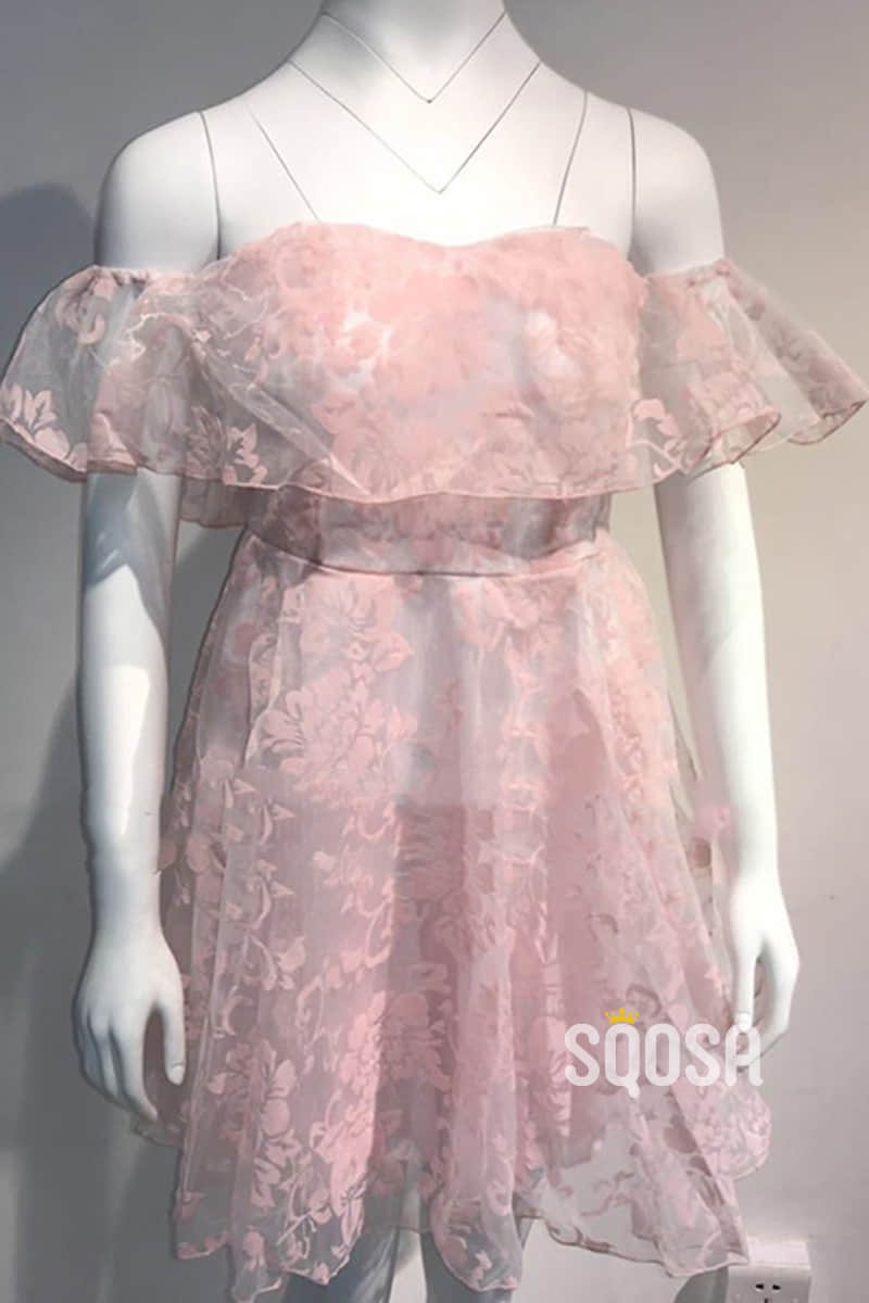 A-line Unie Off-Shoulder Pink Homecoming Dress QS2242|SQOSA