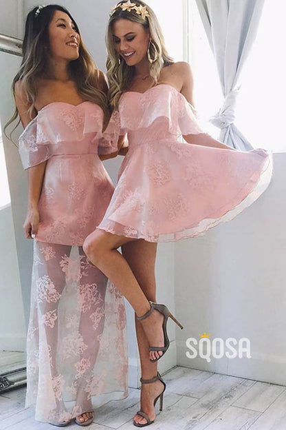 A-line Unie Off-Shoulder Pink Homecoming Dress QS2242|SQOSA