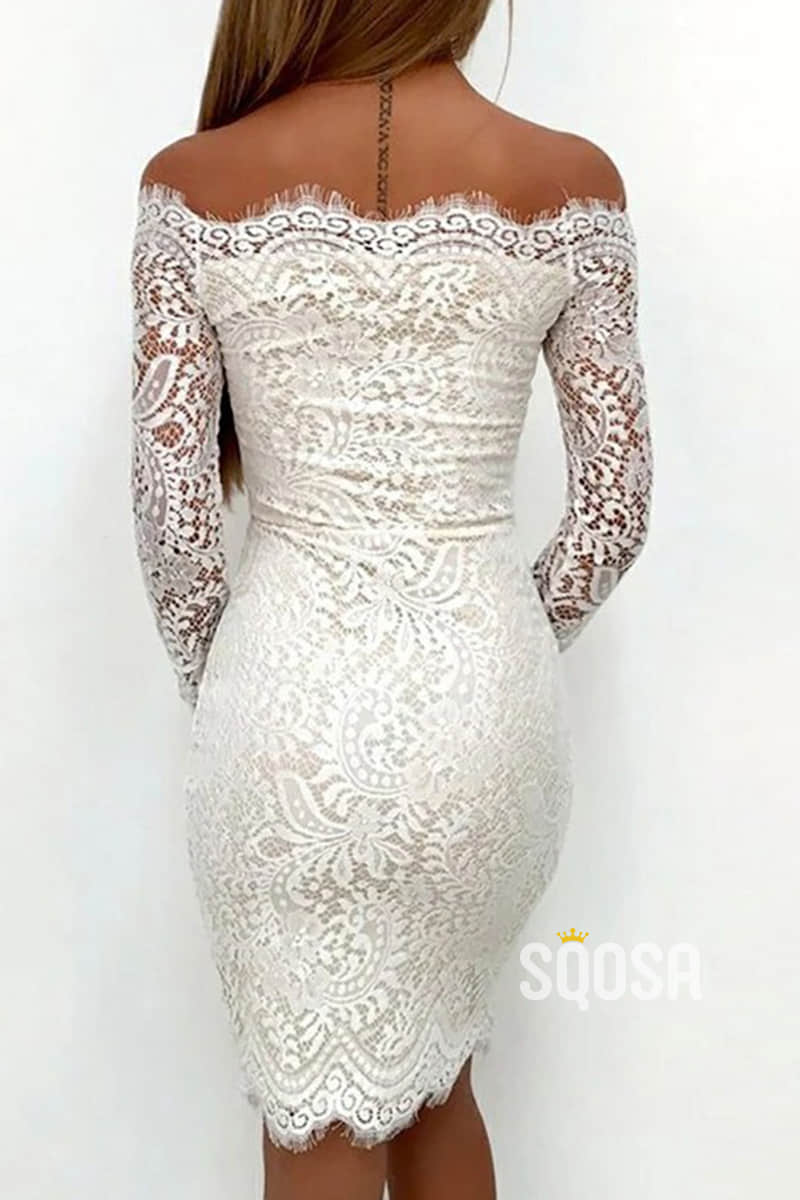 Unique Off-Shoulder Long Sleeves Lace Homecoming Dress QS2254|SQOSA