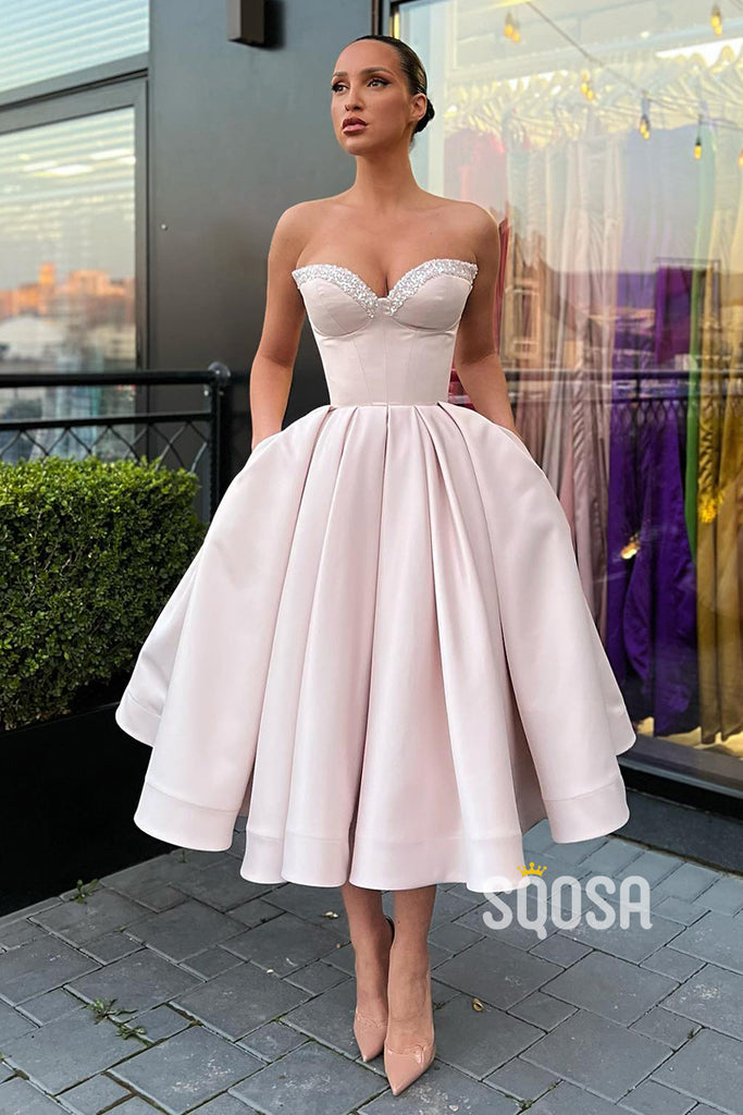 Sweetheart Beads A-line Short Prom Dress with Pockets 2022 Homecoming Dress QS2368|SQOSA