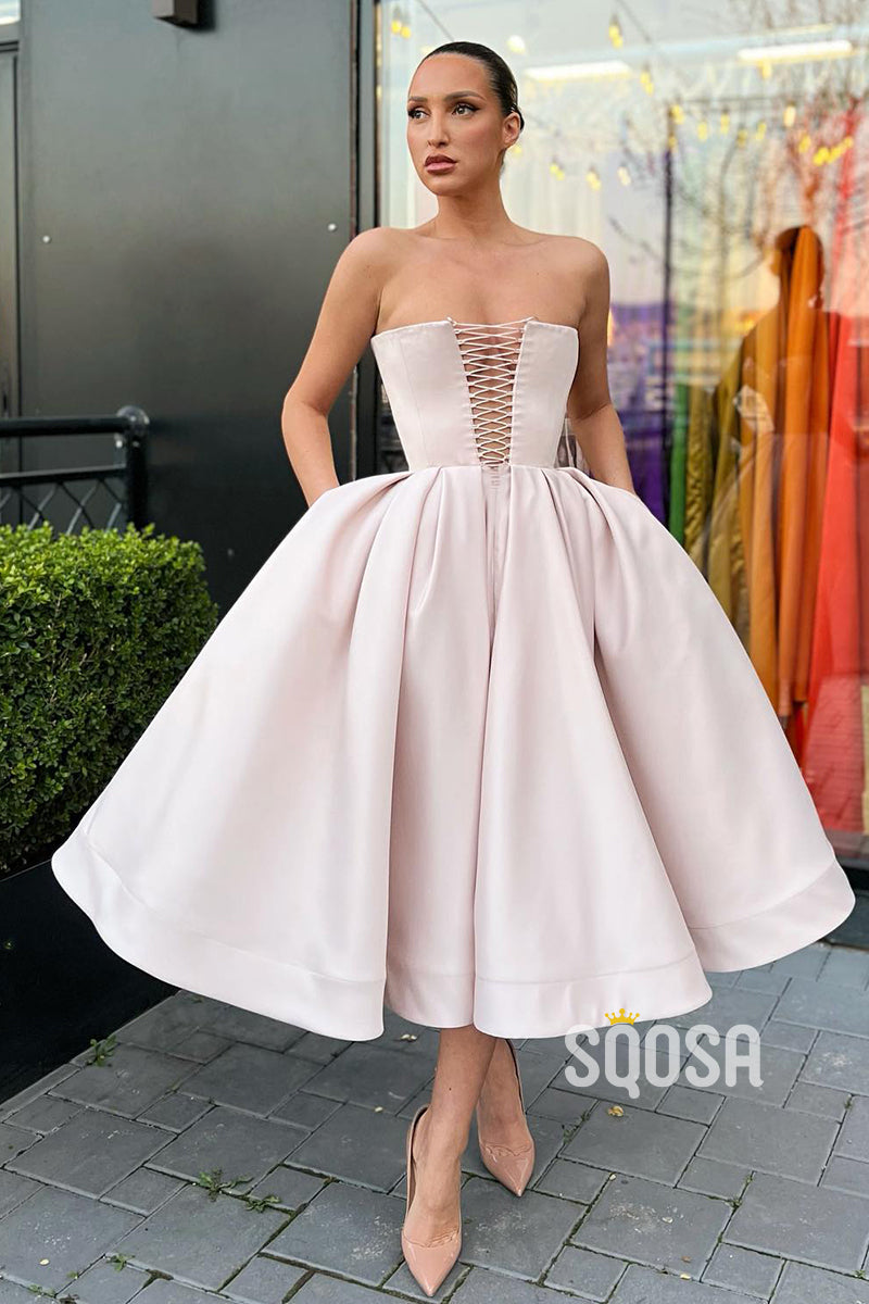 Strapless A-line Black Prom Dress 2022 Vintage Homecoming Dress QS2369|SQOSA
