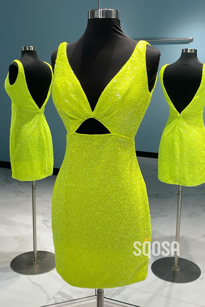 Sexy V-Neck Sequins Sheath Short Homecoming Dress QS2396|SQOSA