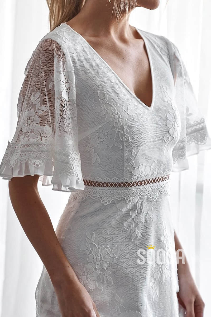 A-line V-neck Short Sleeves Cute Homecoming Dress QS2268|SQOSA