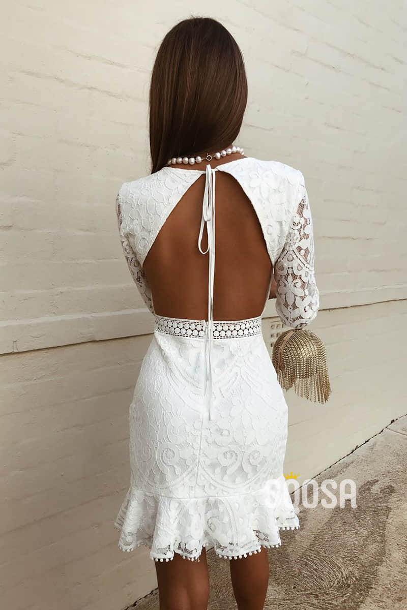 Chic Bateau Long Sleeves Lace Homecoming Dress Casual QS2273|SQOSA