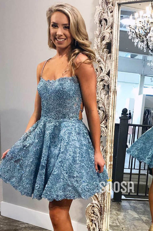 A-line Scoop Exquisite Lace Short Homecoming Dress QS2300|SQOSA