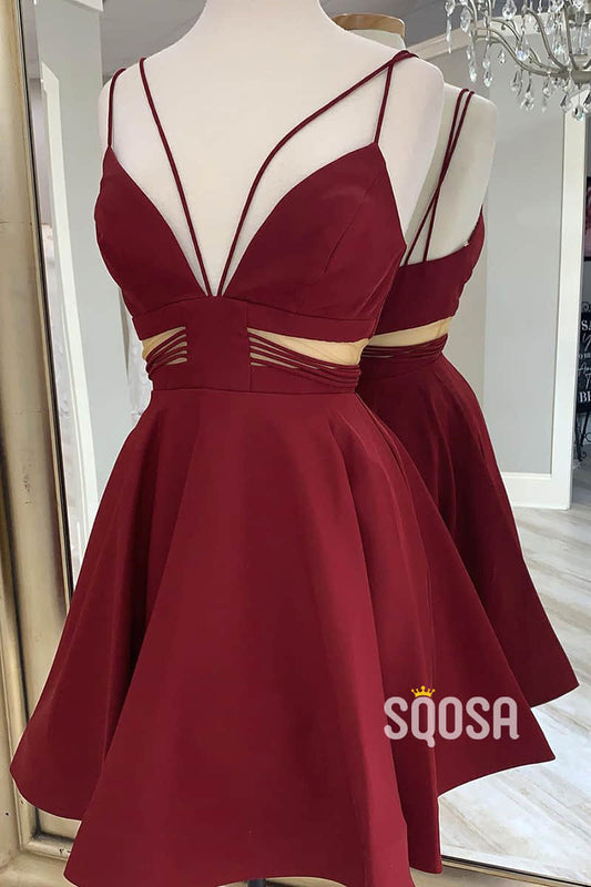 Attractive V-neck A-line Burgundy Homecoming Dress QS2335|SQOSA