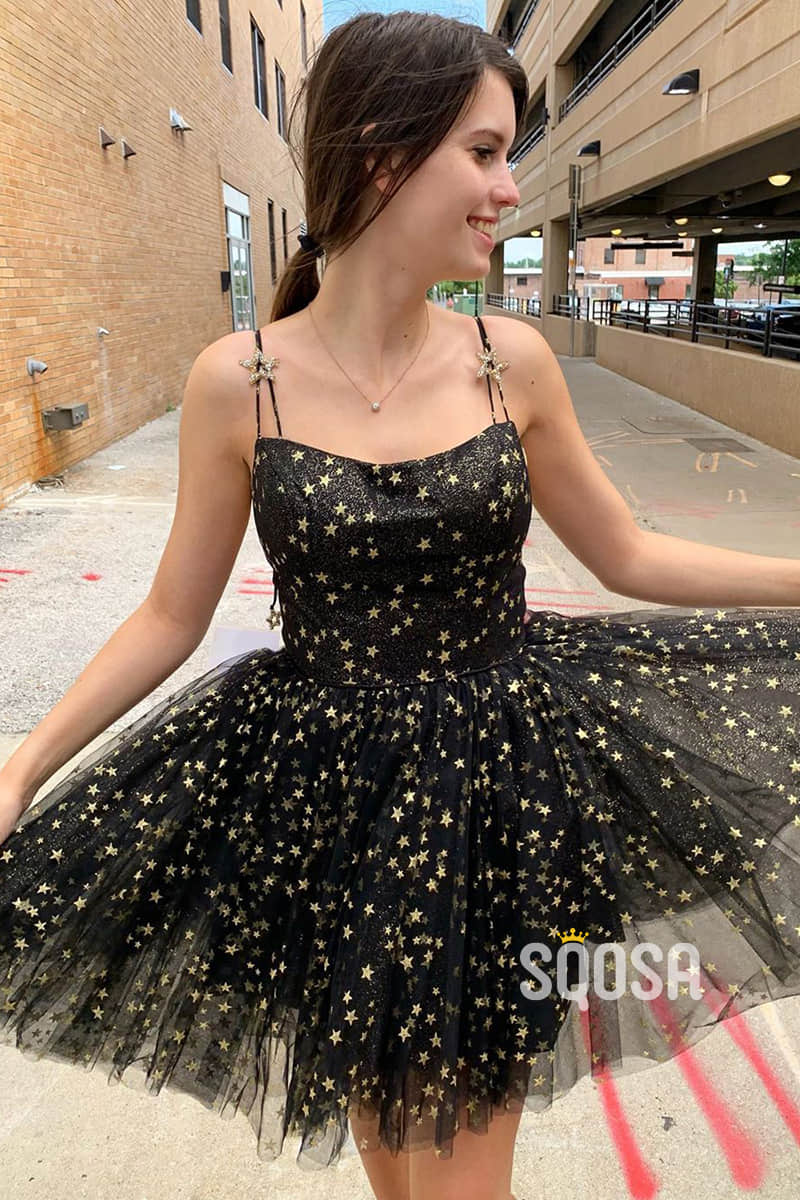 A-line Unique Scoop Star Tulle Short Homecoming Dress QS2336|SQOSA