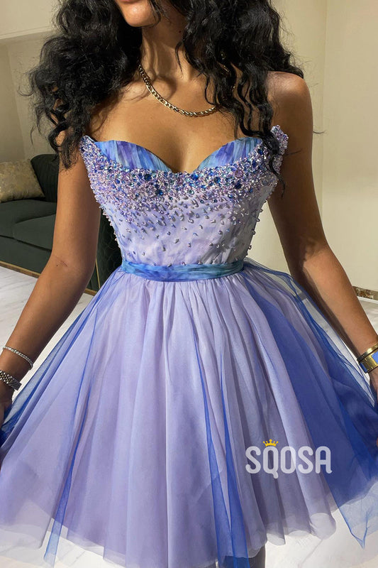 Sexy V-Neck Beads Short Homecoming Dress Sweet 16 QH0829