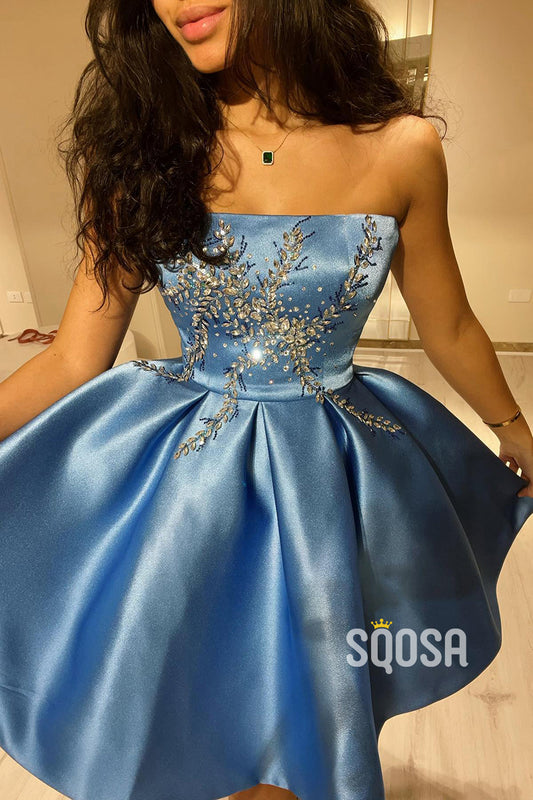 A-line Strapless Beads Vintage Homecoming Dress Short Prom Gown QH0837