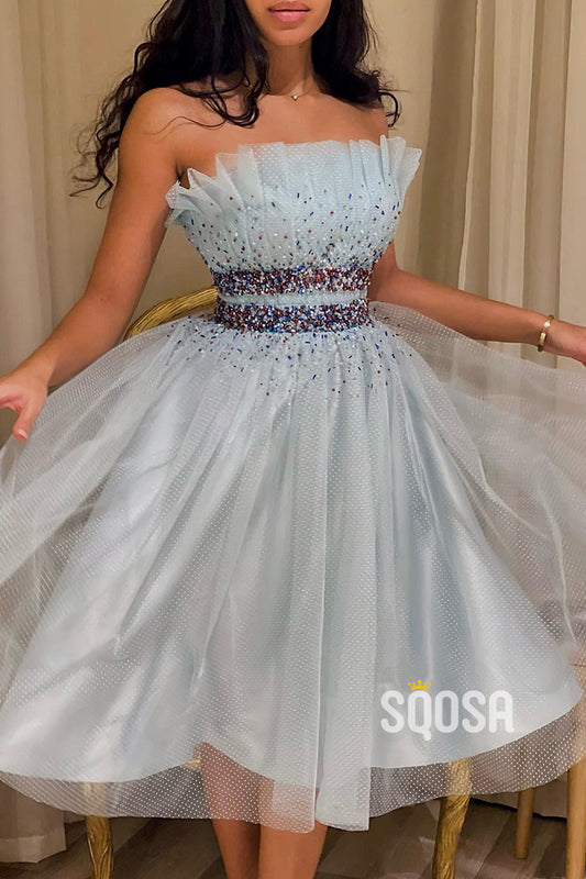 Strapless Beads A-line Vintage Prom Dress Sweet 16 QH0860