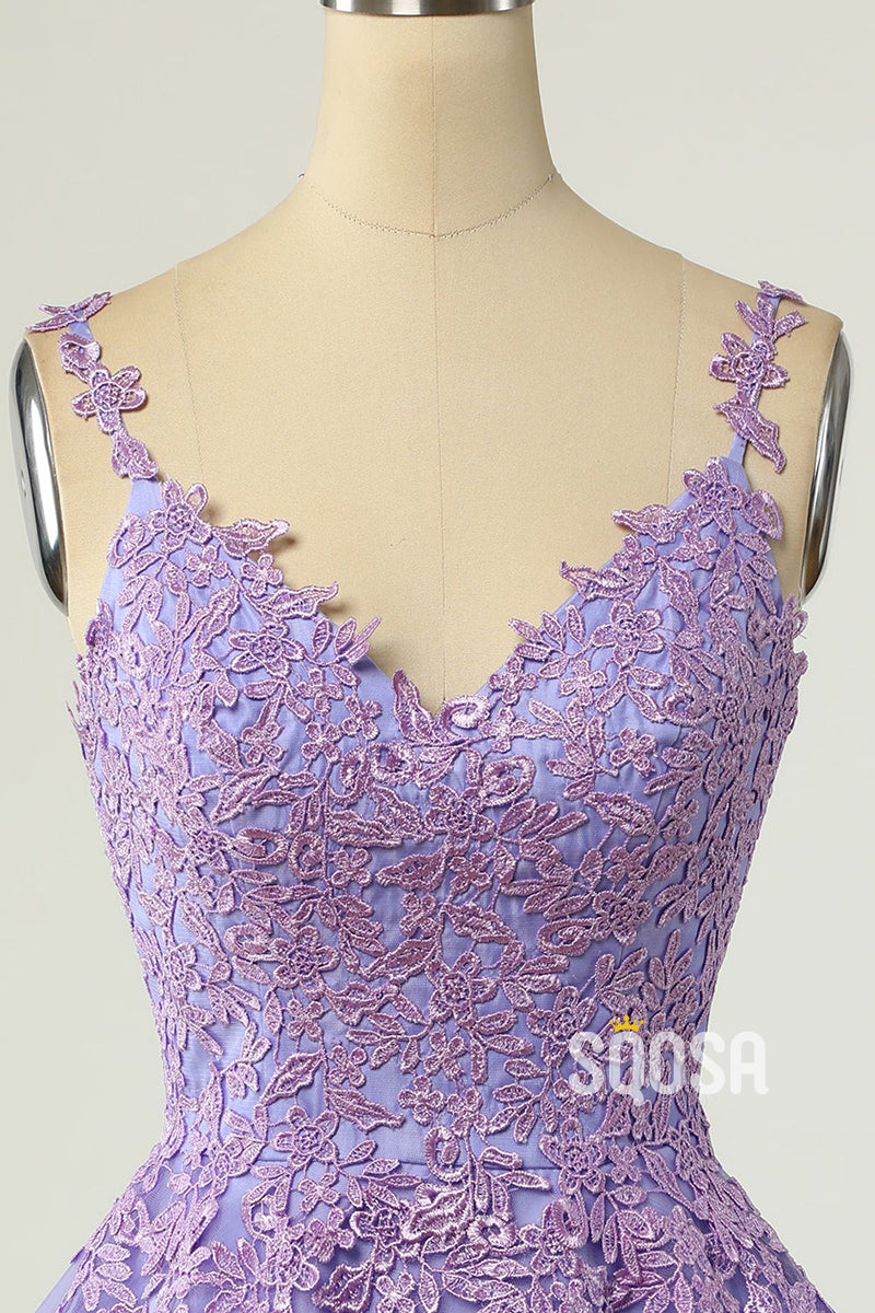 A-line V-Neck Lace Appliques SHort Homecoming Dress QS2135|SQOSA