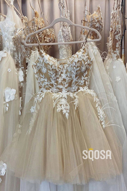 Spaghetti Straps Lace Appliques A-line Short Homecoming Dress QS2196|SQOSA