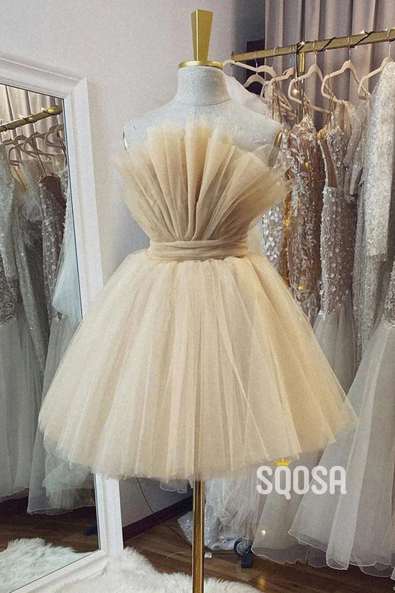 Strapless Pleats Tulle Short Homecoming Dress QS2290|SQOSA