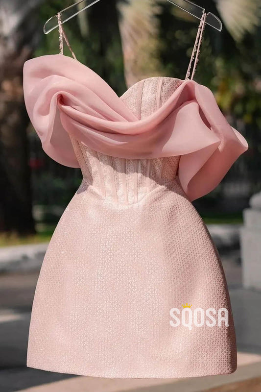 Spaghetti Straps Beads Pink Cute Homecoming Dress QS2293