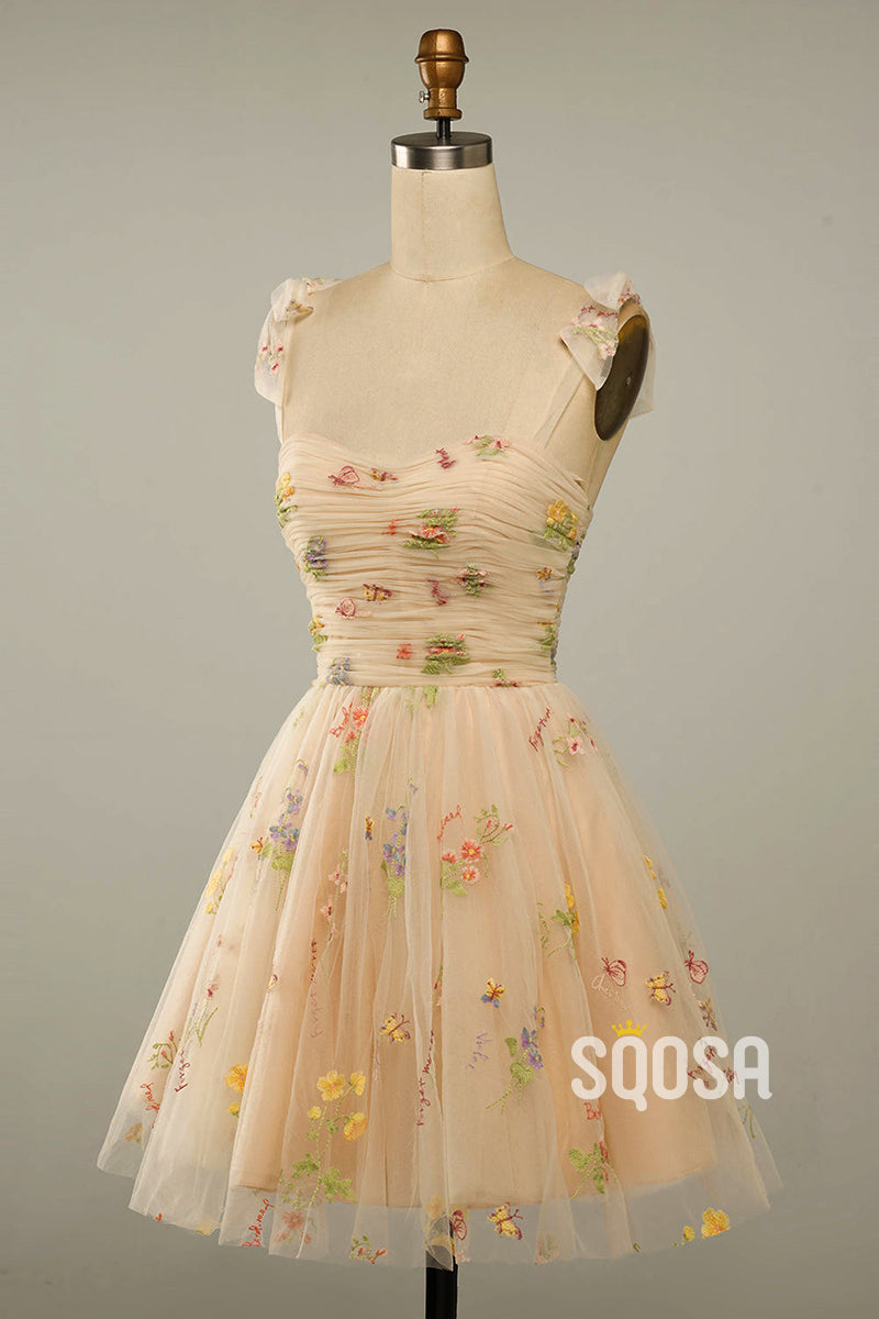 Spaghetti Straps Pleats Short Cute Homecoming Dress QS2303|SQOSA