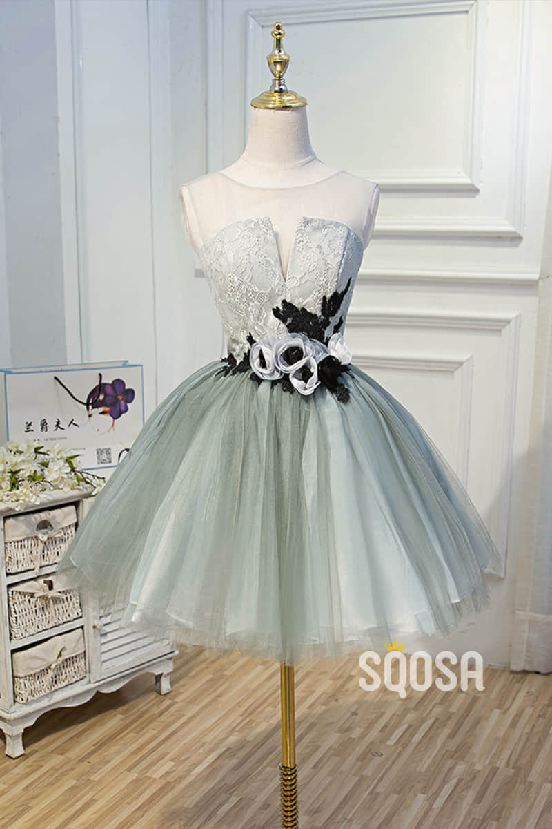 A-line Scoop 3D Flowers Short Homecoming Dress Pageant Dress QH2101|SQOSA