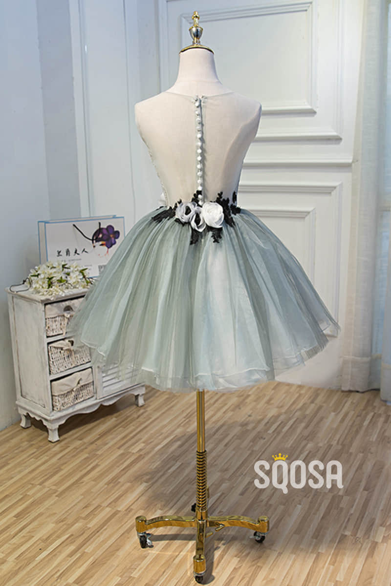 A-line Scoop 3D Flowers Short Homecoming Dress Pageant Dress QH2101|SQOSA