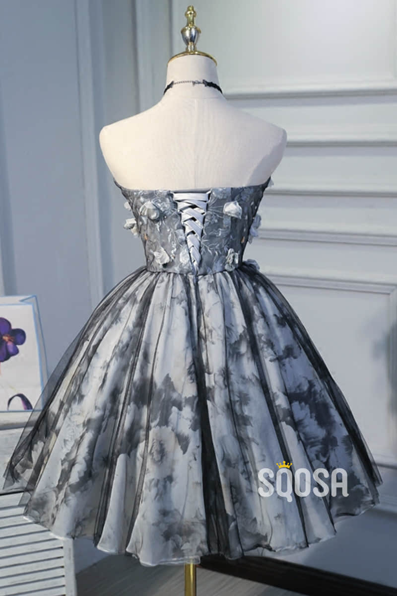 A-line Sweetheart 3D Appliques Cute Homecoming Dress Short Prom Dress QH2109|SQOSA