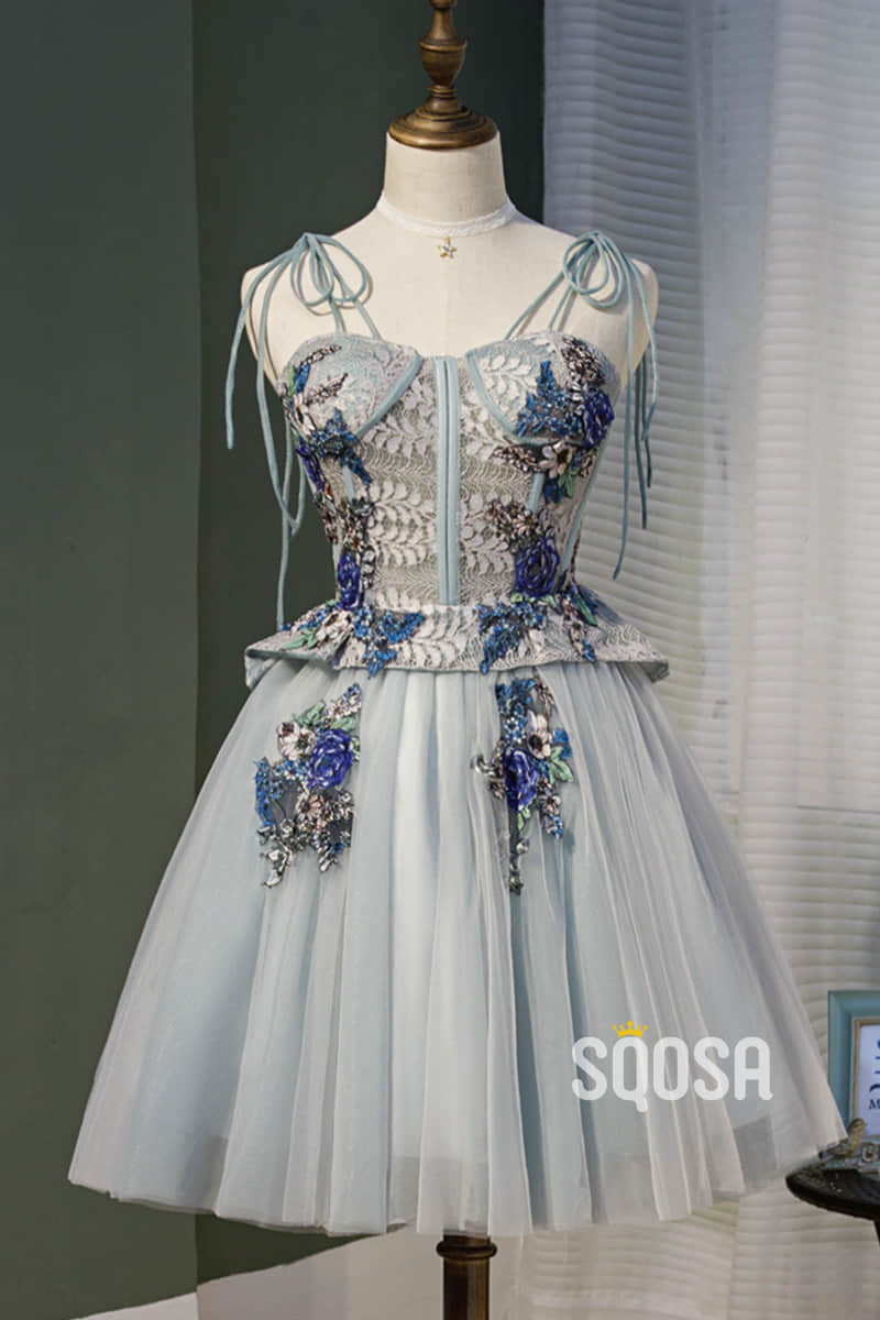 A-line Spaghetti Straps Chic Appliques Vintage Homecoming Dress Pageant Dress QH2110|SQOSA