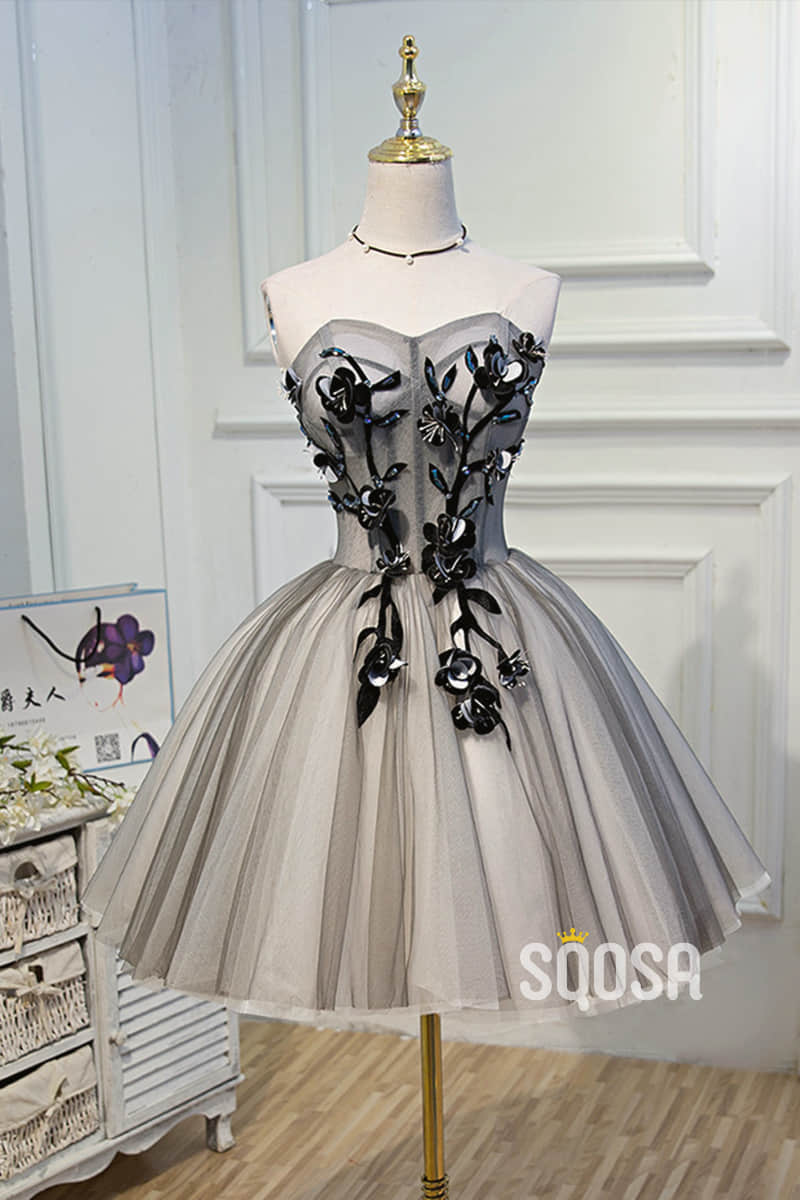 A-line Sweetheart Tulle 3D Appliques Cute Homecoming Dress QH2114|SQOSA
