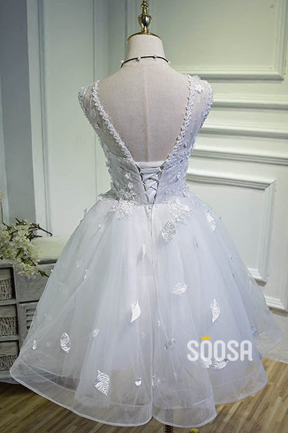 A-line Sweetheart White Tulle Appliques Short Homecoming Dress QH2116|SQOSA