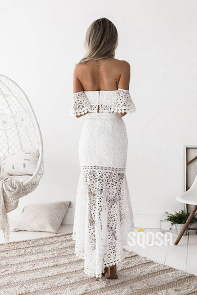 Sheath/Column Chic Off-Shoulder Lace Two Piece Homecoming Dress Pageant Dress QS2098|SQOSA