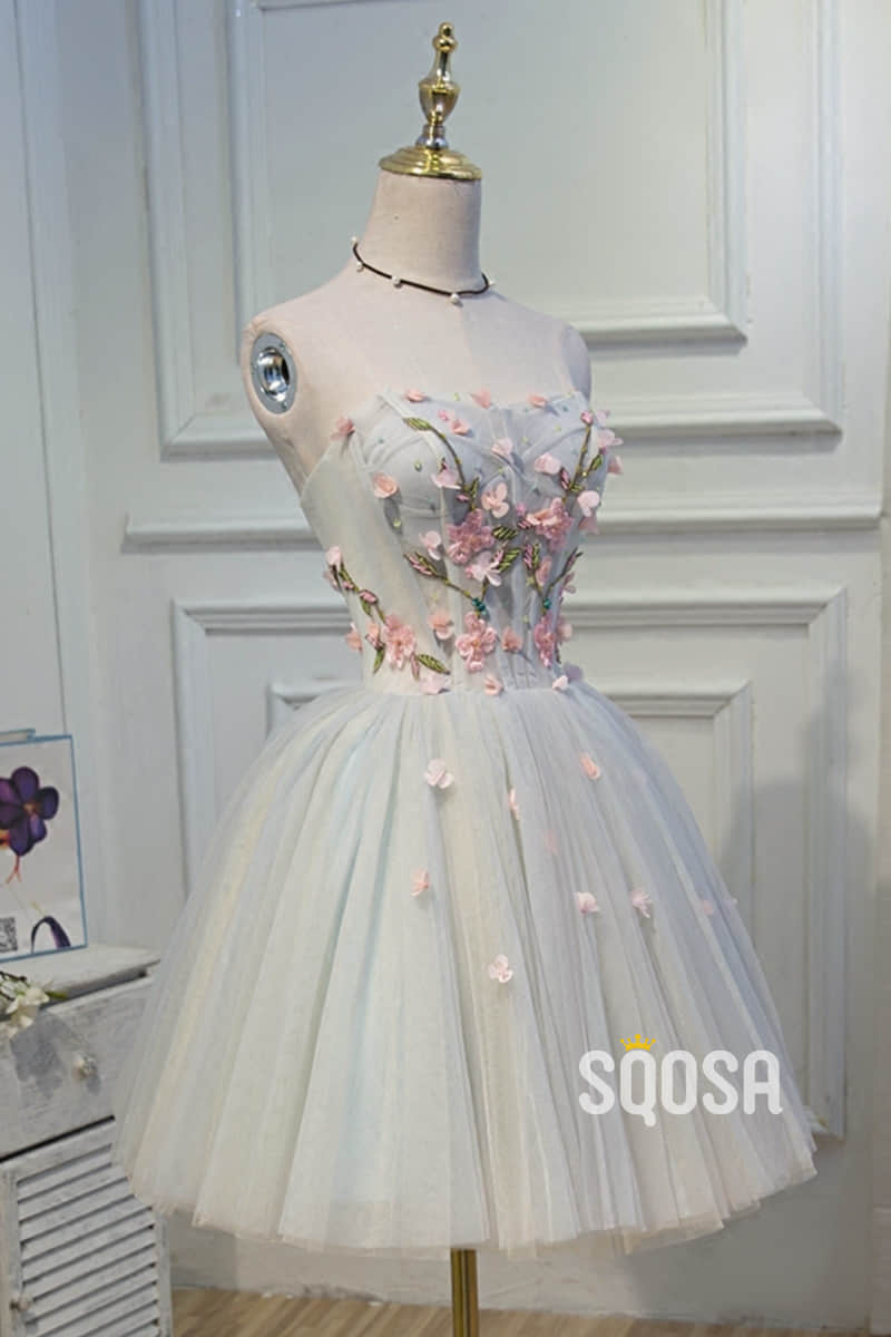 A-line Sweetheart Appliques Cute Homecoming Dress Short Prom Dress QS2102|SQOSA
