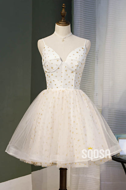 A-line Spaghetti Straps Start Lace Cute Homecoming Dress Pageant Dress QS2103|SQOSA