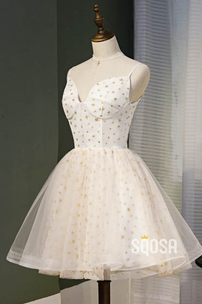 A-line Spaghetti Straps Start Lace Cute Homecoming Dress Pageant Dress QS2103|SQOSA