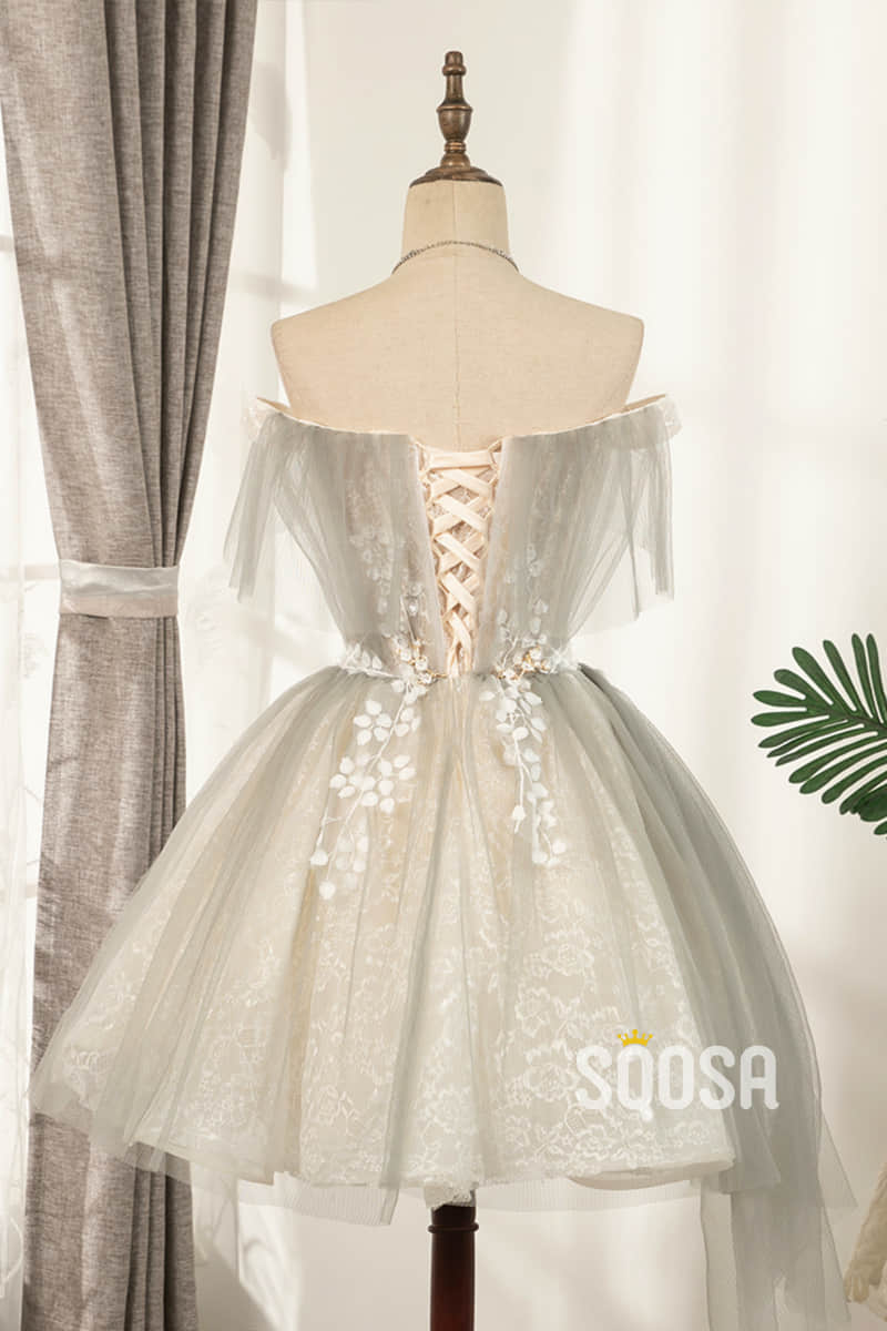 A-line Chic Off-the-Shoulder Tulle Appliques Vintage Homecoming Dress QS2105|SQOSA