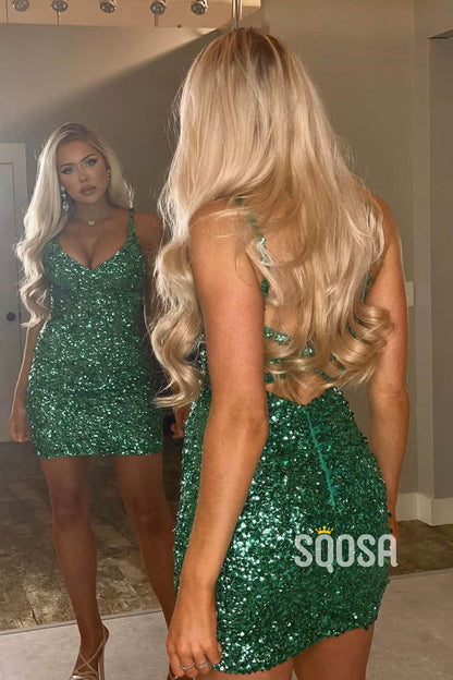Sheath/Column Green Sequins Short Homecoming Dress Prom Dress Glitter QS2108|SQOSA