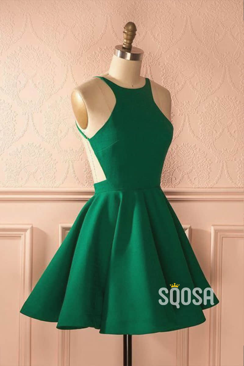 A-line Bateau Neckline Satin Simple Homecoming Dress Short Prom Dress QS2117|SQOSA