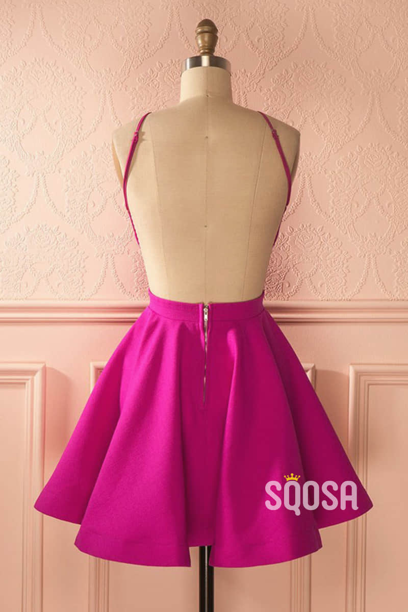 A-line Bateau Neckline Satin Simple Homecoming Dress Short Prom Dress QS2117|SQOSA