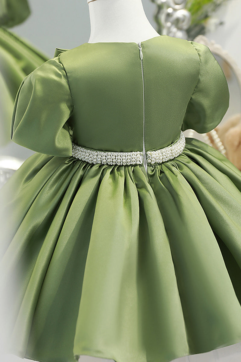 Ball Gown Green Satin Cute Flower Girl Dress Bow First Communion Dress QF1032