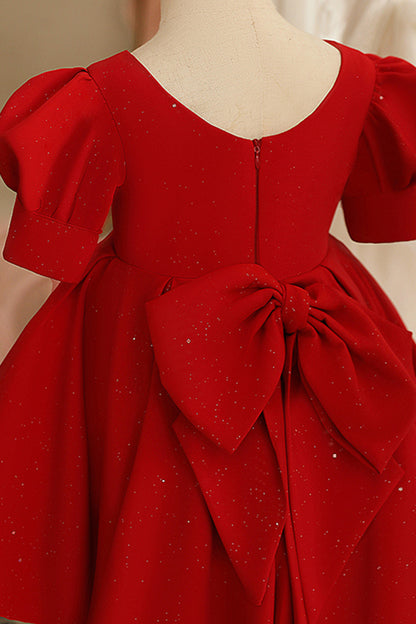 Unique Scoop Short Sleeves Red Flower Girl Dress Cute First Communion Dress QF1038