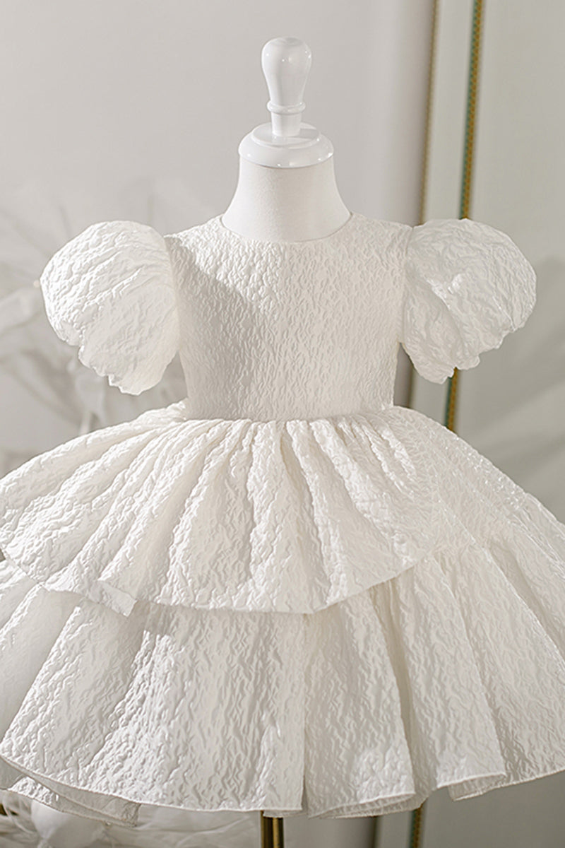 Ball Gown Bateau Tiered Cute Flower Girl Dress Ivory First Communion Dress QF1046